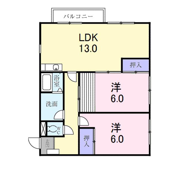 シャルマン上II番館(2LDK/2階)の間取り写真