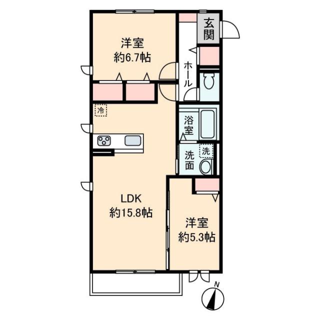 パークサイド相生A(2LDK/1階)の間取り写真