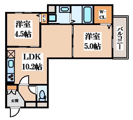 ピレーネ北条V(2LDK/2階)の間取り写真