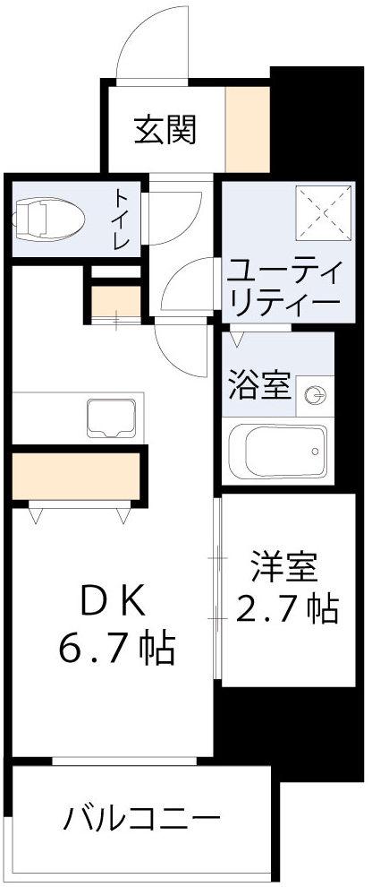 ワールドアイ大阪城イーストアドバンス(1DK/14階)の間取り写真