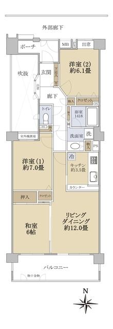 コスモ青葉台シェル・ヴェール壱番館(3LDK/6階)の間取り写真