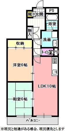 アヴェニール白山(2LDK/2階)の間取り写真