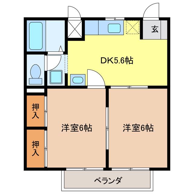 フラット鷺山(2DK/1階)の間取り写真