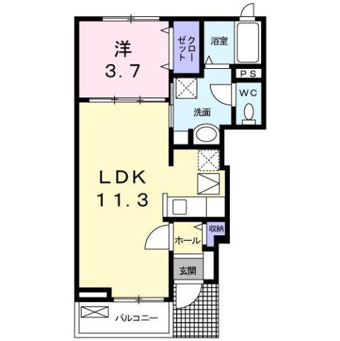 クローバーハイツ本城(1LDK/1階)の間取り写真