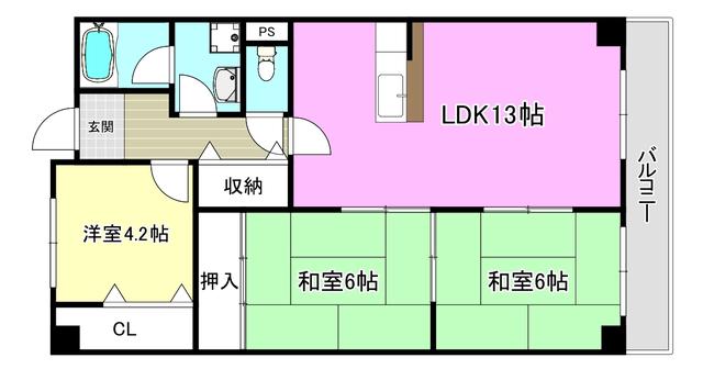 セゾン南茨木(3LDK/4階)の間取り写真