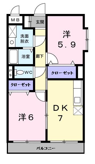 ジョワイユーアント(2DK/3階)の間取り写真