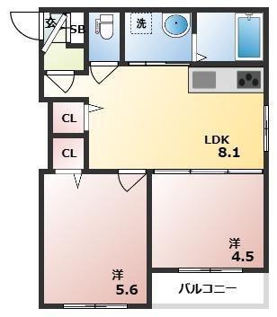 GRANDIR加美北(2LDK/3階)の間取り写真