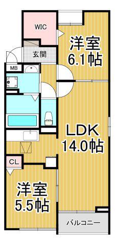 リヴァーサイド ヴィラ(2LDK/1階)の間取り写真