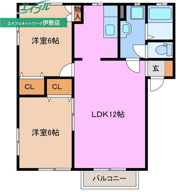 キャッスル伊勢(2LDK/1階)の間取り写真