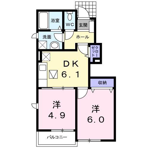 ブルースカイV(2DK/1階)の間取り写真