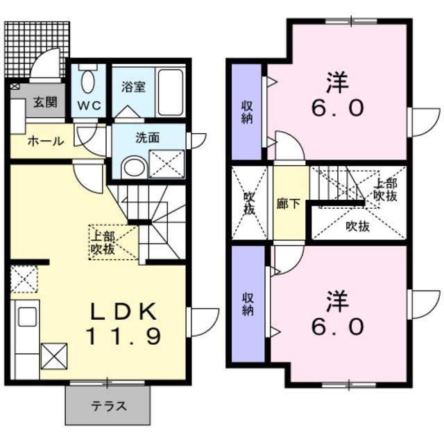 アサヒコーポE(2LDK/1階)の間取り写真