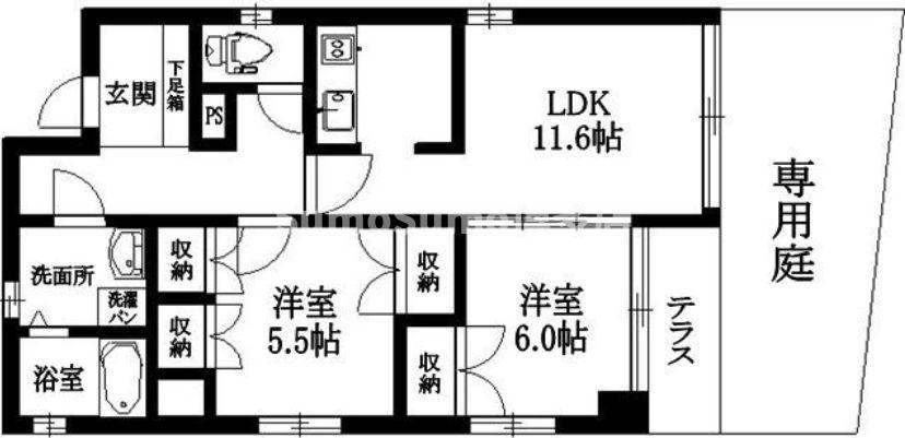 ヴィーブル天神南(2LDK/1階)の間取り写真