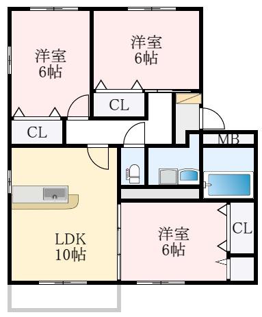 クレールE(3LDK/3階)の間取り写真