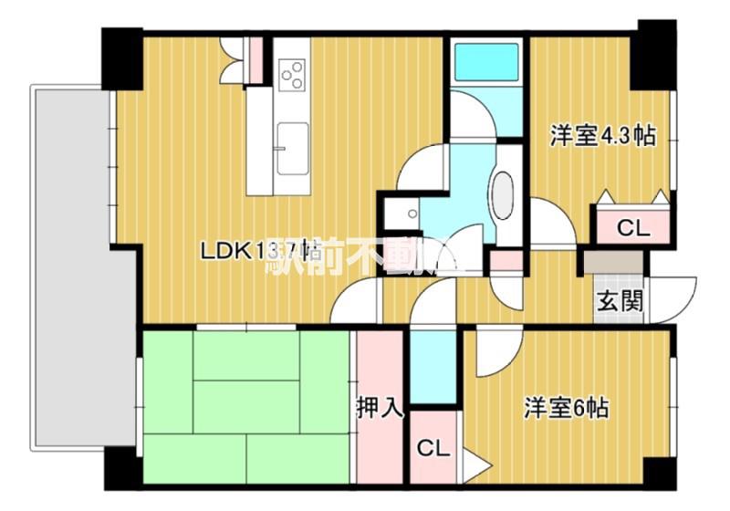 清喜スカイマンション二日市(4LDK/2階)の間取り写真