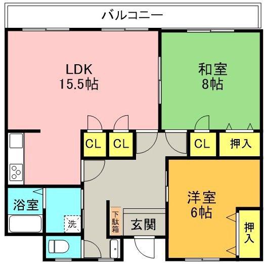 コーポ藤本(2LDK/2階)の間取り写真