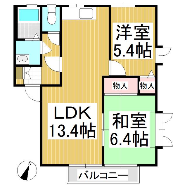 ラフィーネ逢瀬 B棟(2LDK/1階)の間取り写真