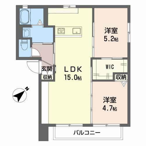 カーレント ティエラ B棟(2LDK/2階)の間取り写真