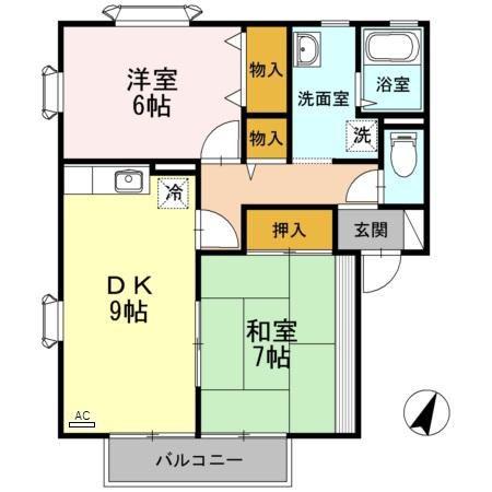 ハイカムール優(2DK/1階)の間取り写真
