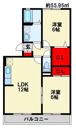 クレール徳力(2LDK/1階)の間取り写真