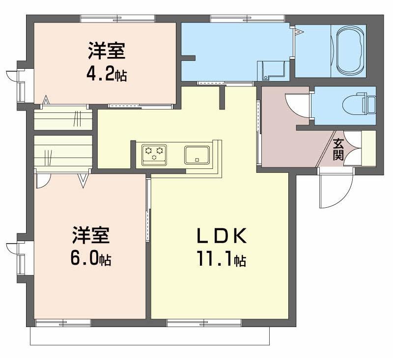 グリーンヒルズCHIDA D(2LDK/1階)の間取り写真