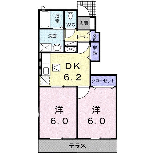 ソレイユ・美咲ヒルズ I(2DK/1階)の間取り写真