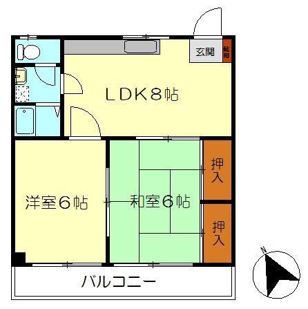 タートルズビル(2DK/4階)の間取り写真