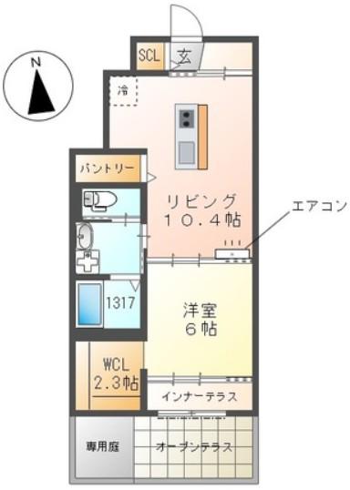 ERHABEN武蔵浦和(1LDK/1階)の間取り写真