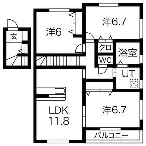 ＪＲ常磐線 相馬駅 車で4分 2階建 築11年(3LDK/2階)の間取り写真