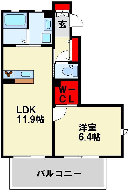 クラヴィエ石坂 D (1LDK/1階)の間取り写真