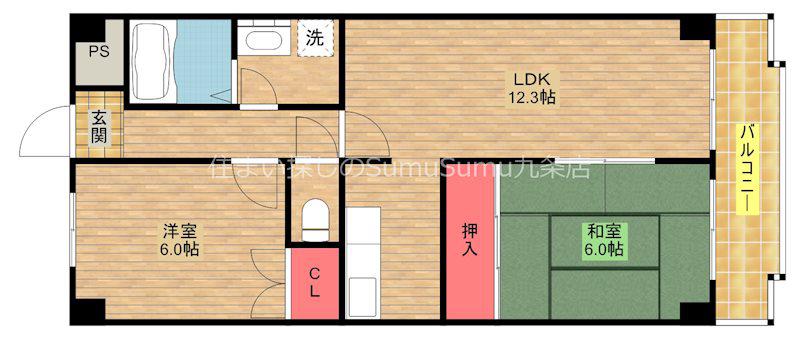 プランドールアキツ(2LDK/3階)の間取り写真