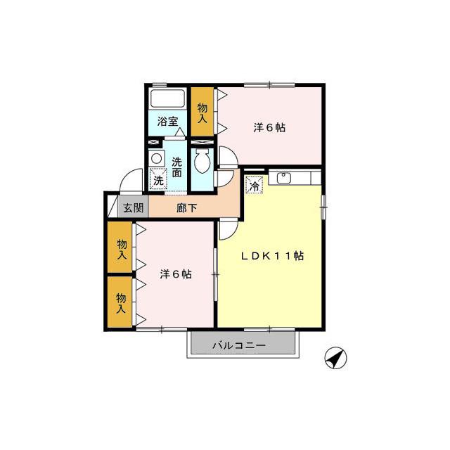 D-ROOMパーシモンフィールド(2LDK/1階)の間取り写真