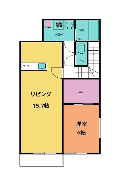 K高三荘(1LDK/2階)の間取り写真