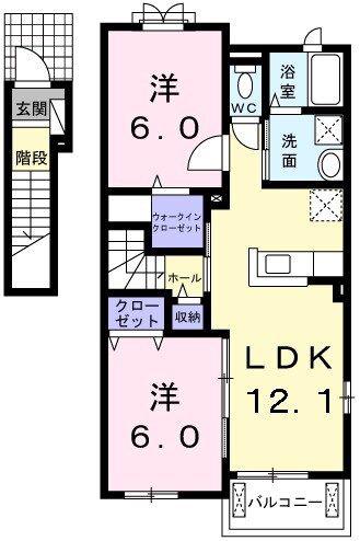 フェリオ(2LDK/2階)の間取り写真