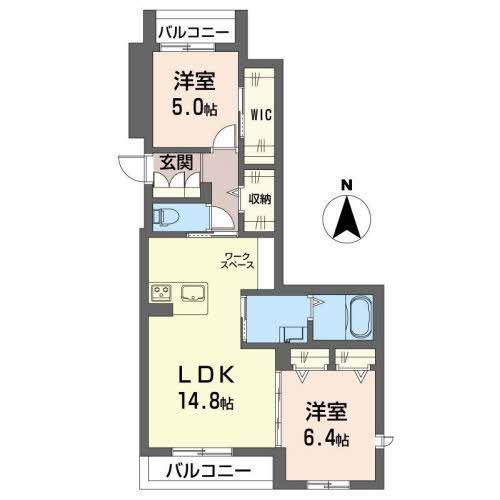 リオリエント華陽(2LDK/2階)の間取り写真