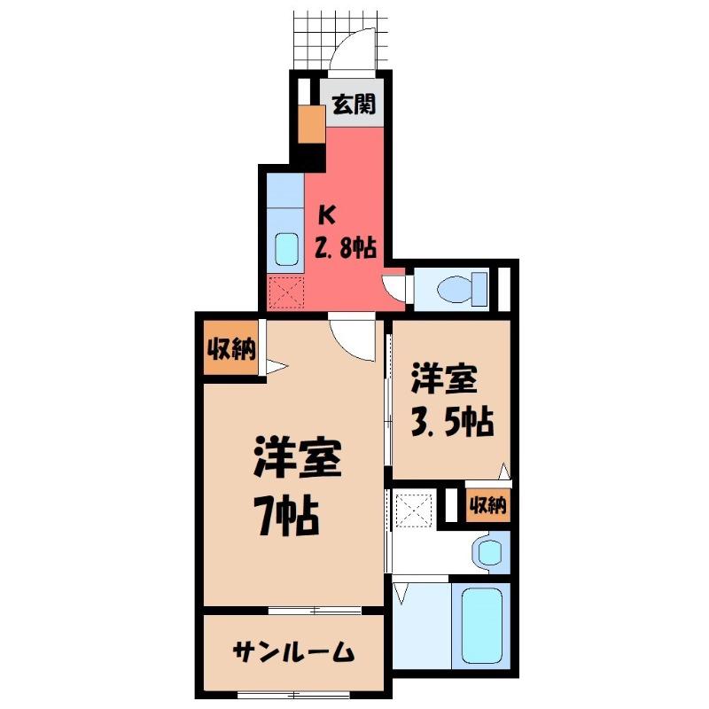 サンフェリーチェB(1SK/1階)の間取り写真