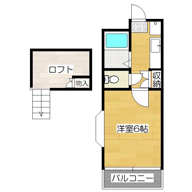 ウェルネス石坂(1K/2階)の間取り写真