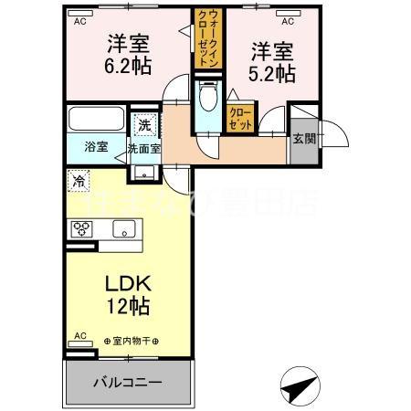 GRAND D-ROOM浄水 N棟(2LDK/2階)の間取り写真