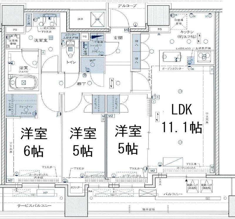 シエリアタワー中之島(3LDK/35階)の間取り写真