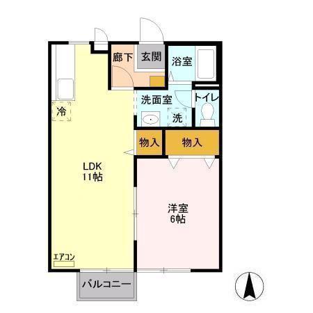 グリーンヒルズ F棟(1LDK/2階)の間取り写真