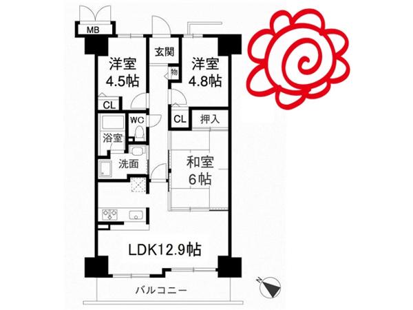 高井田アーバンコンフォート(3LDK/6階)の間取り写真
