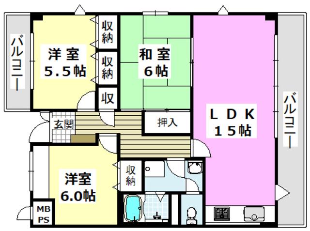 光栄ハイツ茨木(3LDK/3階)の間取り写真