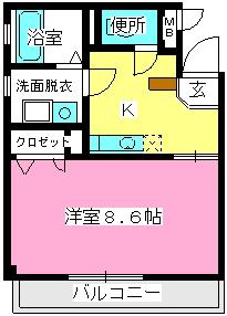 ソシア博多(1K/4階)の間取り写真