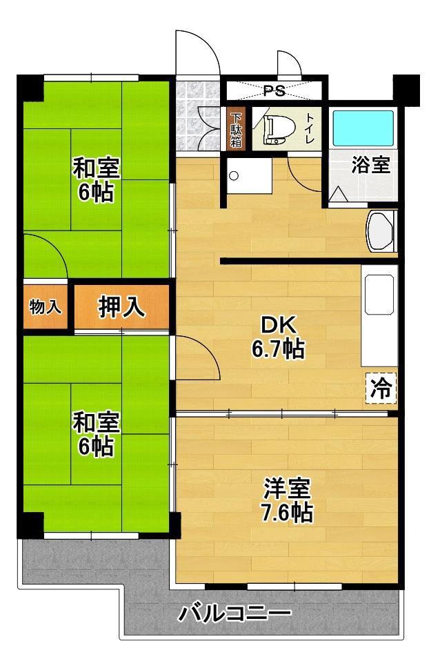 シャンポールド並木 A棟(3DK/4階)の間取り写真