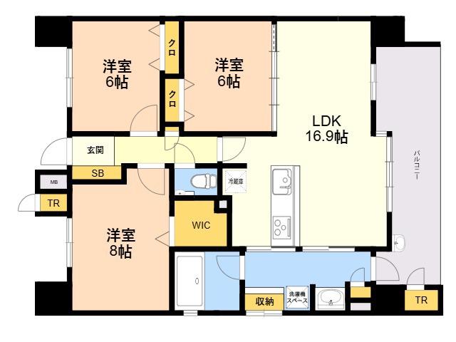 S-RESIDENCE愛宕サウス(3LDK/6階)の間取り写真