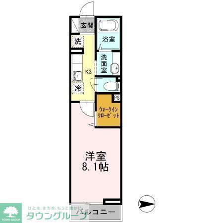 ソルテール六町(1K/3階)の間取り写真