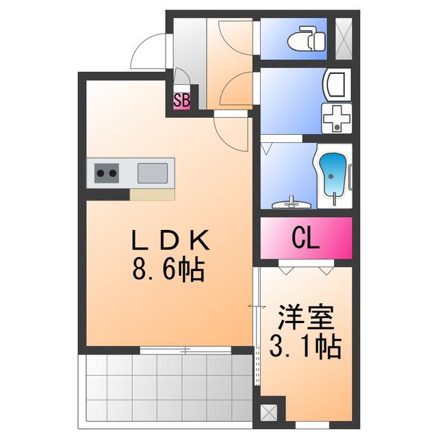 ジーメゾン高石千代田アクシス(1LDK/3階)の間取り写真