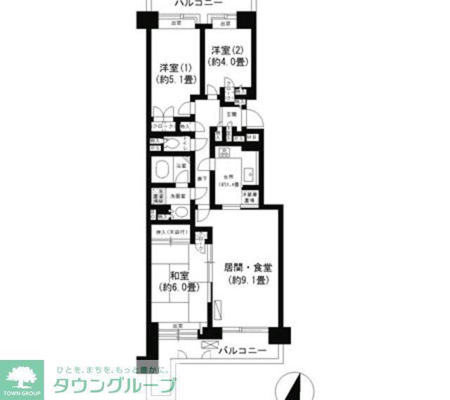 パークシティ本牧H棟(3LDK/5階)の間取り写真