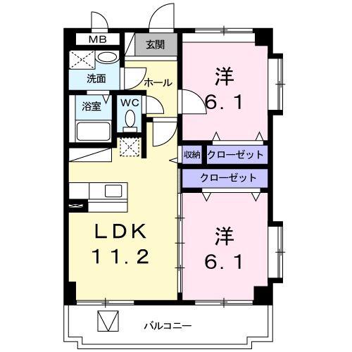 ハーベストウムサ(2LDK/3階)の間取り写真