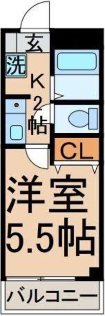 アーバンシティ宝蔵橋(1K/2階)の間取り写真