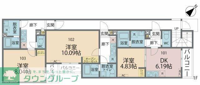 カインドネス小田急相模原イースト(1K/2階)の間取り写真
